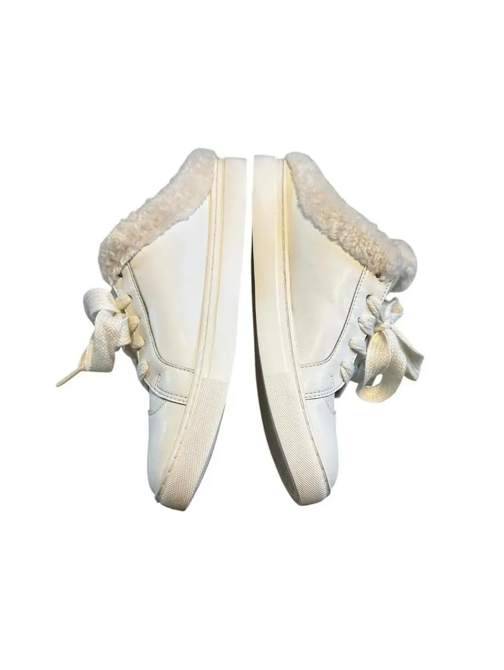 Kate Spade White Fez Mule Winter Sneakers Faux Fur Lined Coquette Preppy 6.5B